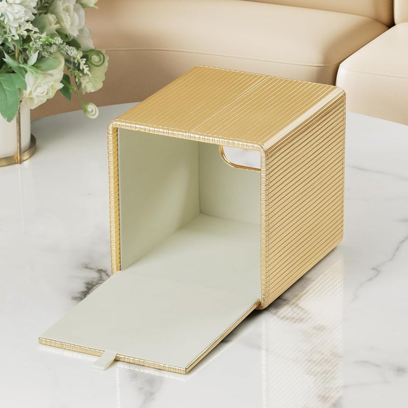 Cretkhp Gold Tissue Box Cover Square with Magnetic Closure, PU Leather Tissue Box Holder for Bathroom NightStands Livingroom, Decorative Modern Square Tissue Holder (Gold) - Image 3